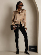 [Kukka] SilkSilky-FI Long Sleeve Lapel Collar Naisten paita 008