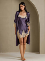 [Purppuranharmaa] SilkSilky-FI 3/4 Sleeve V Neck Yöpaita ja Aamutakkisetti 009