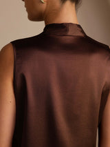 [Tumma Suklaa] SilkSilky-FI Sleeveless Tie Neck Camisole Top 005