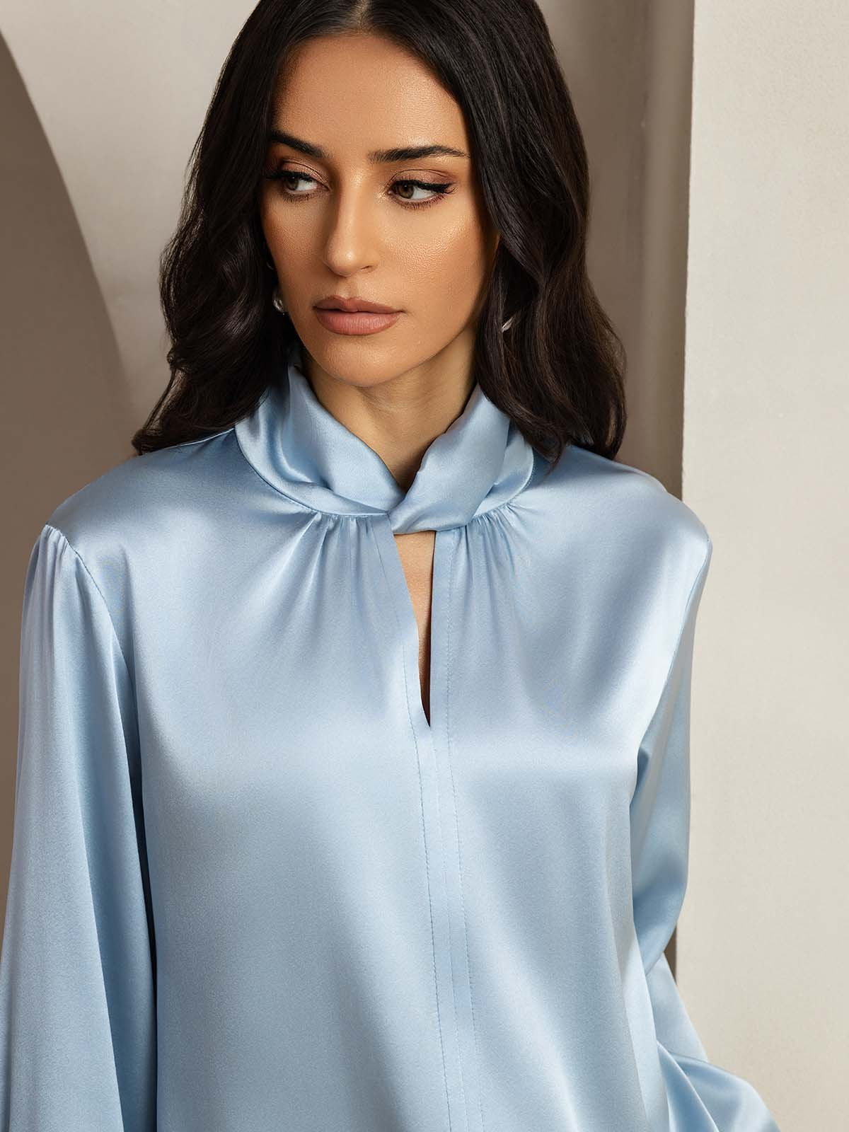 [Harmaansininen] SilkSilky-FI 19Momme Womens Shirt 003