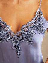 [Teräksensininen] SilkSilky-FI Spaghetti Strap V Neck Yöpaita 004