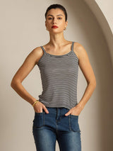 [Musta Raita] SilkSilky-FI Spagettihihna Square Neck Camisole Top 006