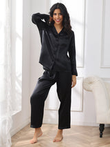 [Musta] SilkSilky-FI Long Sleeve Notkokaulus Naisten Pyjamat 005