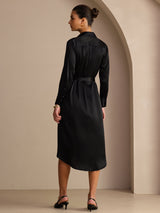 [Musta] SilkSilky-FI Long Sleeve Lapel Collar Mekko 002