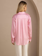 [Vaaleanpunainen Liituraita] SilkSilky-FI Long Sleeve Lapel Collar Naisten paita 002