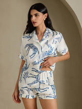 [Valkoinen Kirahvi] SilkSilky-FI Short Sleeve Notch Collar Naisten Pyjamat 001