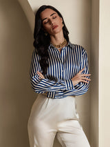 [Laivasto Raita] SilkSilky-FI Long Sleeve Lapel Collar Naisten paita 002
