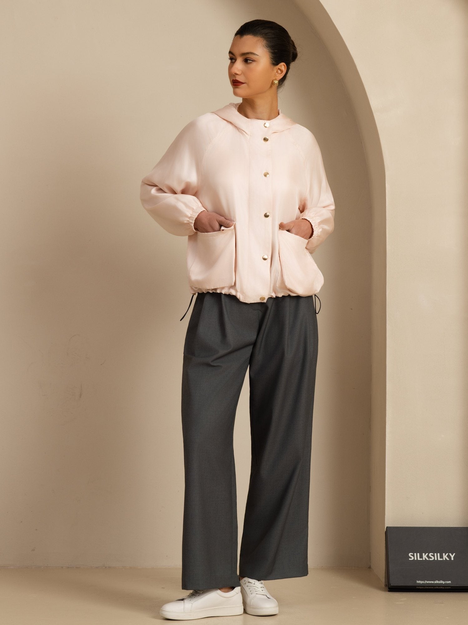 [Pinkki] SilkSilky-FI Pitkähihainen Korkea Kaulus Naisten Päällysvaatteet 007