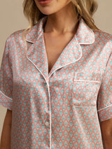 [Vaaleanpunainen Sydän Geo] SilkSilky-FI Short Sleeve Notkokaulus Naisten Pyjamat 004