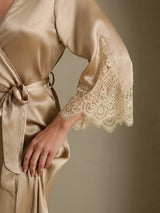 [Samppanja] SilkSilky-FI 3/4 Sleeve V Neck Yöpaita ja Aamutakkisetti 005