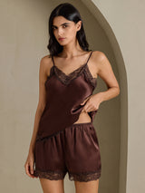 [Ruskea] SilkSilky-FI Spaghetti Strap V Neck Camisole Setti 006