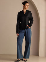 [Musta] SilkSilky-FI Long Sleeve Blouse 006