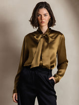 [Ruskea] SilkSilky-FI Long Sleeve Tie Neck Naisten Puserot 006