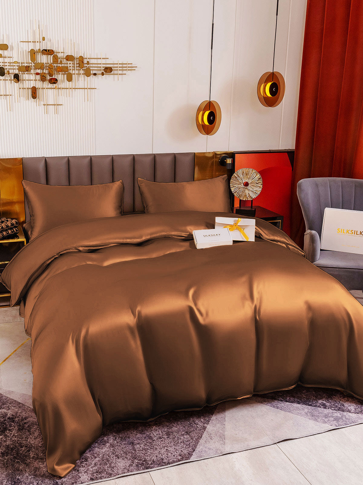 [Kahvi] SilkSilky-FI 19Momme Bedding Set 001