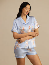 [Vaaleansininen] SilkSilky-FI Short Sleeve Notkokaulus Naisten Pyjamat 001