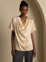 [Samppanja] SilkSilky-FI Short Sleeve Cowl Neck Naisten Puserot 001
