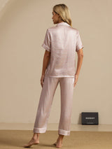 [Vaaleanpunainen Sydän Geo] SilkSilky-FI Short Sleeve Notkokaulus Naisten Pyjamat 002