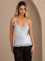 [Harmaansininen] SilkSilky-FI Spaghetti Strap V Neck Camisole Top 003