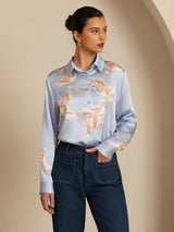 [Vaaleansininen] SilkSilky-FI Long Sleeve Lapel Collar Naisten paita 003