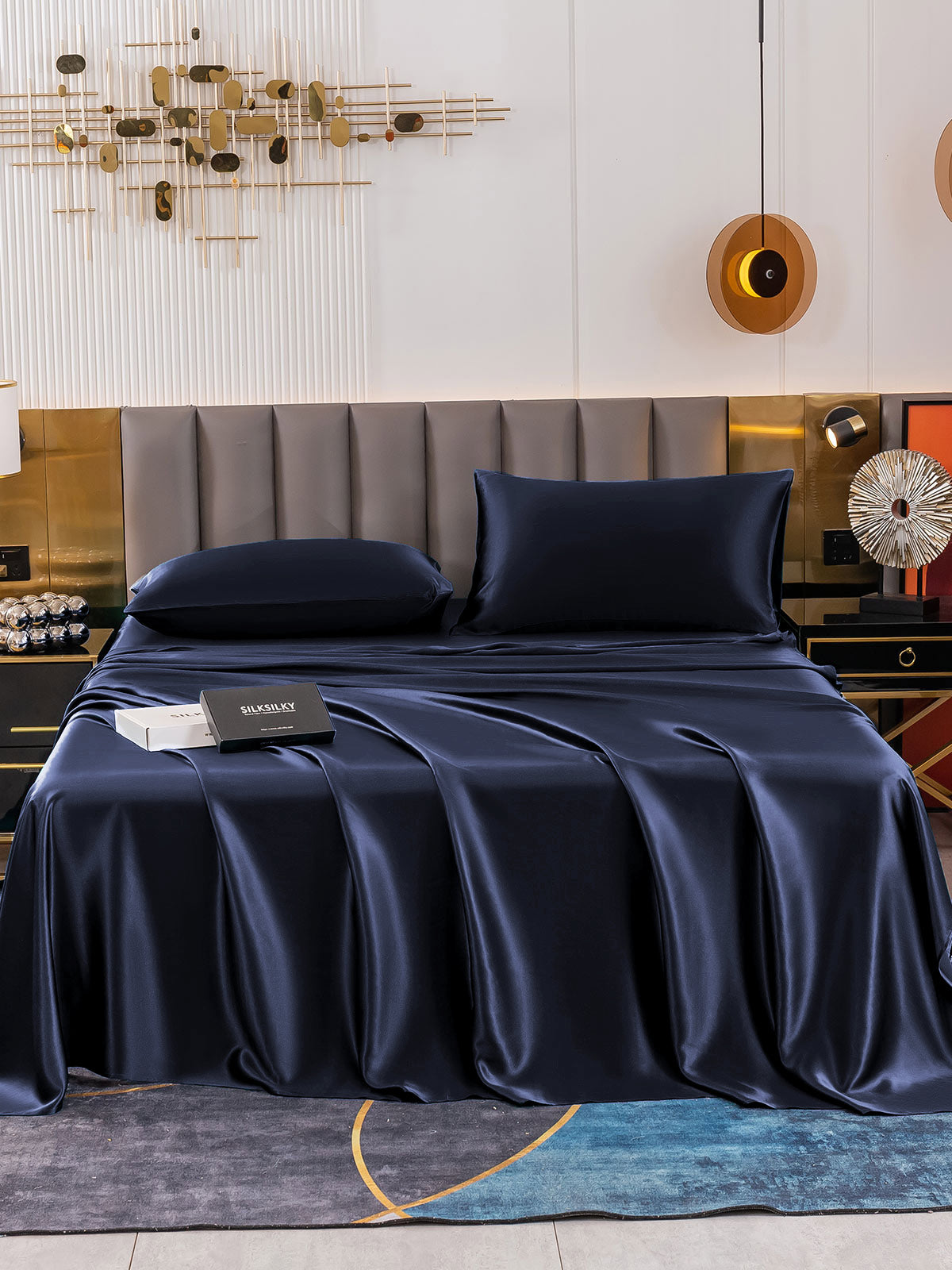 [Tummansininen] SilkSilky-FI 19Momme Bedding Set 002