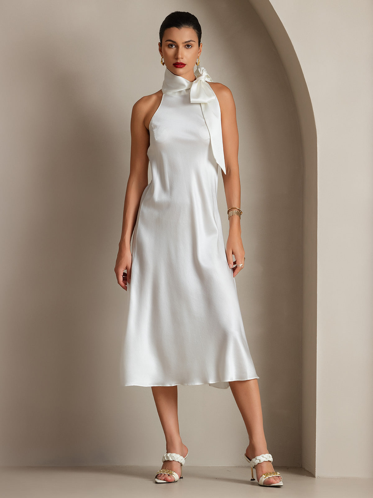 [Valkoinen] SilkSilky-FI 19Momme Dress 008