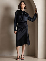 [Musta] SilkSilky-FI Long Sleeve Tie Neck Naisten Puserot 006