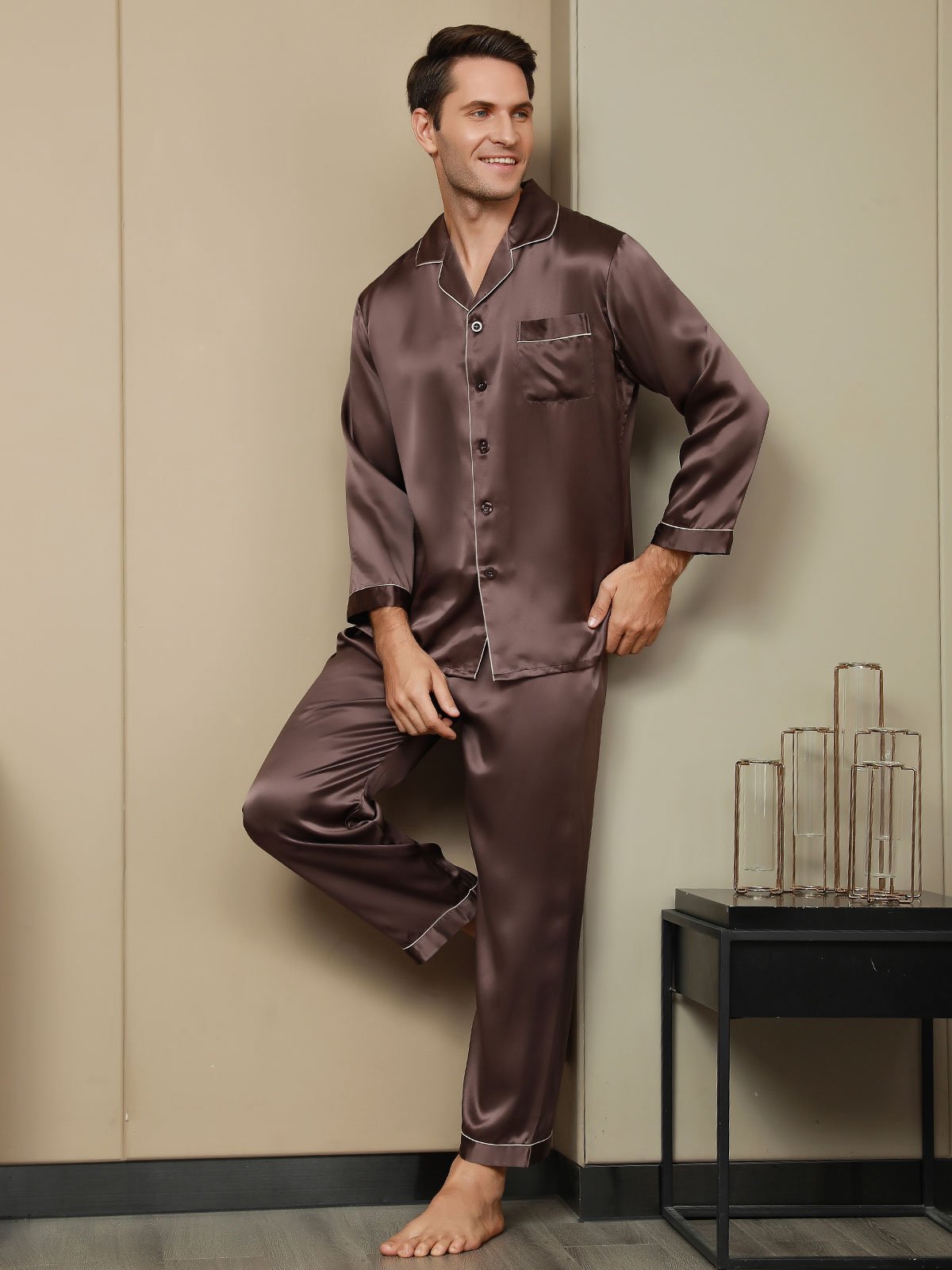 SilkSilky-FI Mens Pajamas Kahvi 004