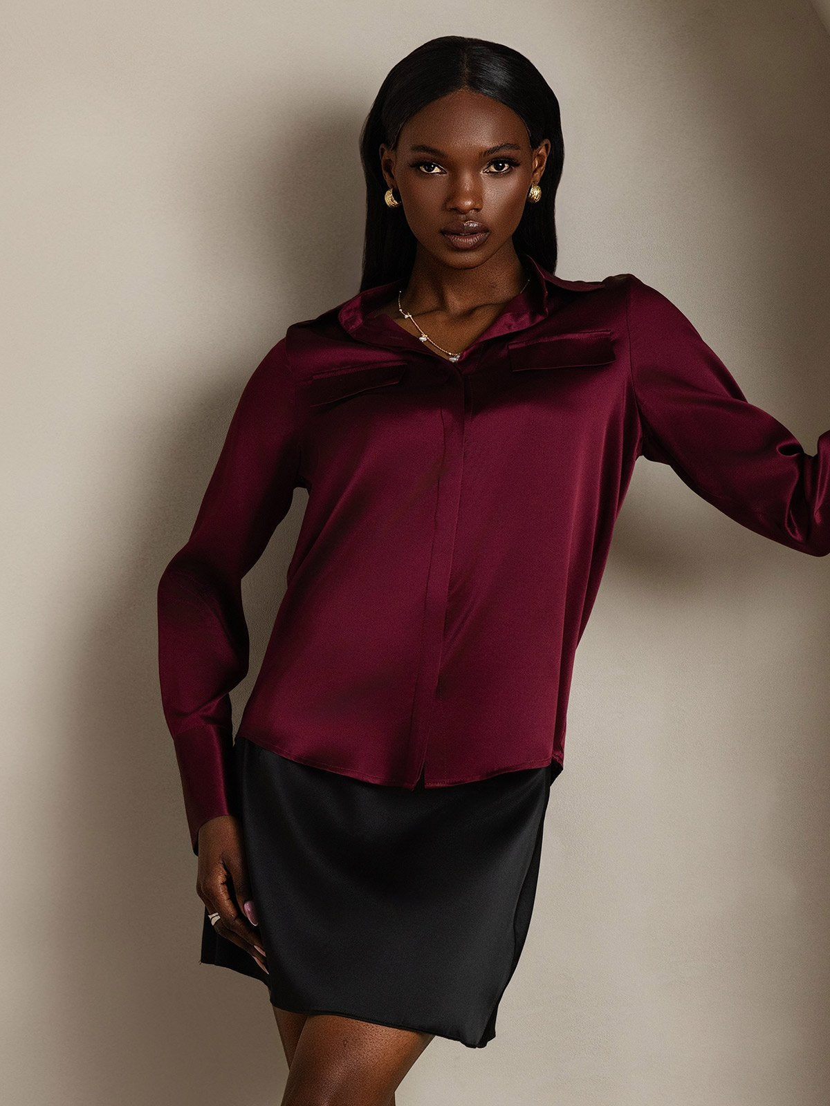 SilkSilky-FI 19Momme Womens Shirt Tummanpunainen 003