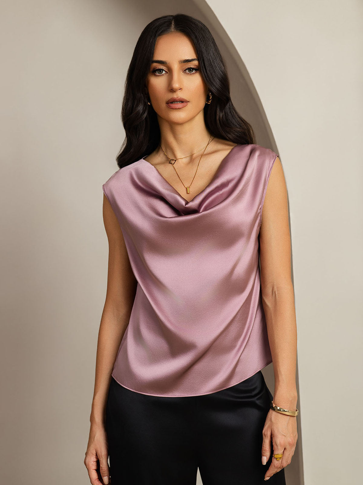 [Vaalean Mauve] SilkSilky-FI 19Momme Womens T-Shirt 004