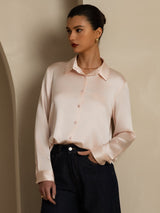 [Vaalea Pinkki] SilkSilky-FI Long Sleeve Lapel Collar Naisten paita 008