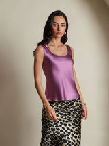 [Tumma Violetti] SilkSilky-FI 19Momme Hihaton Syvä Pyöreä Pääntie Camisole Top 005