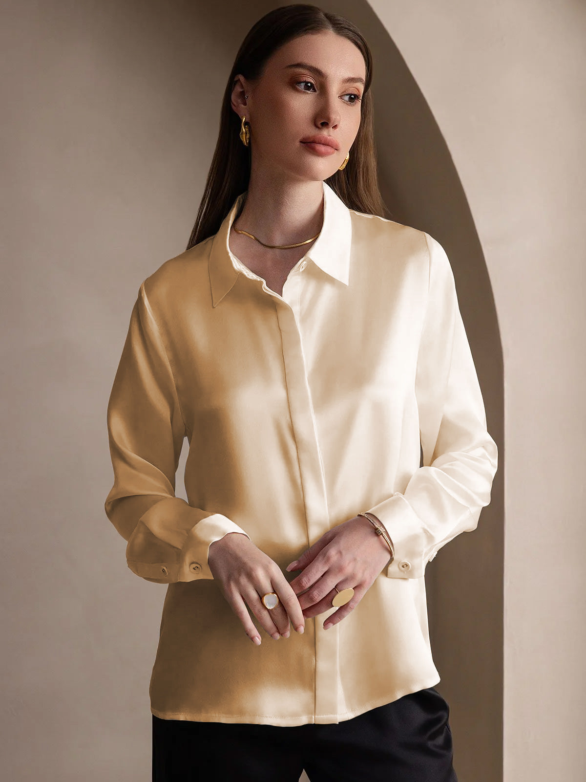 [Samppanja] SilkSilky-FI 19Momme Lapel Collar Naisten paita 005