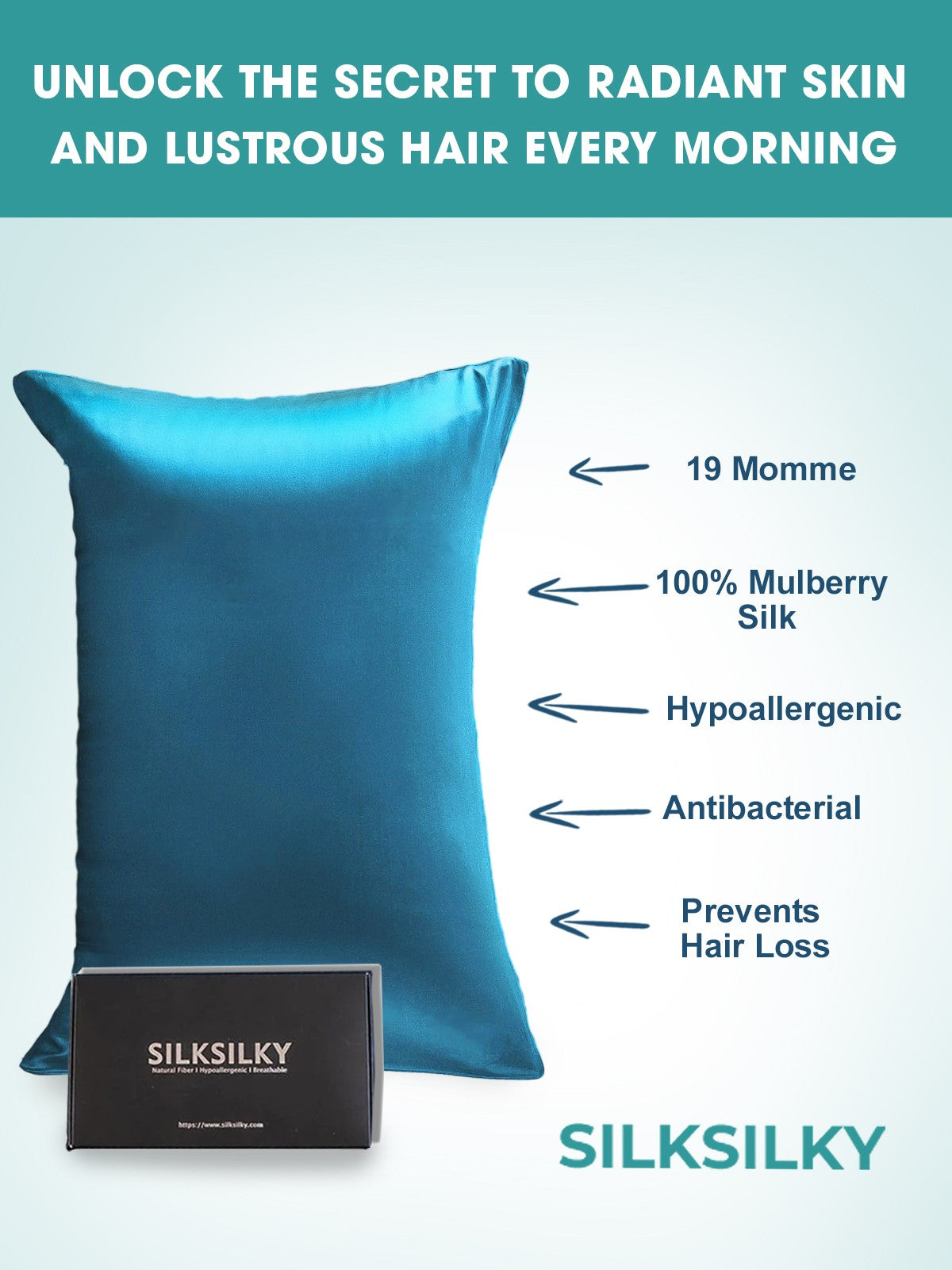 SilkSilky-FI 19Momme Pillowcase Sinivihreä 002