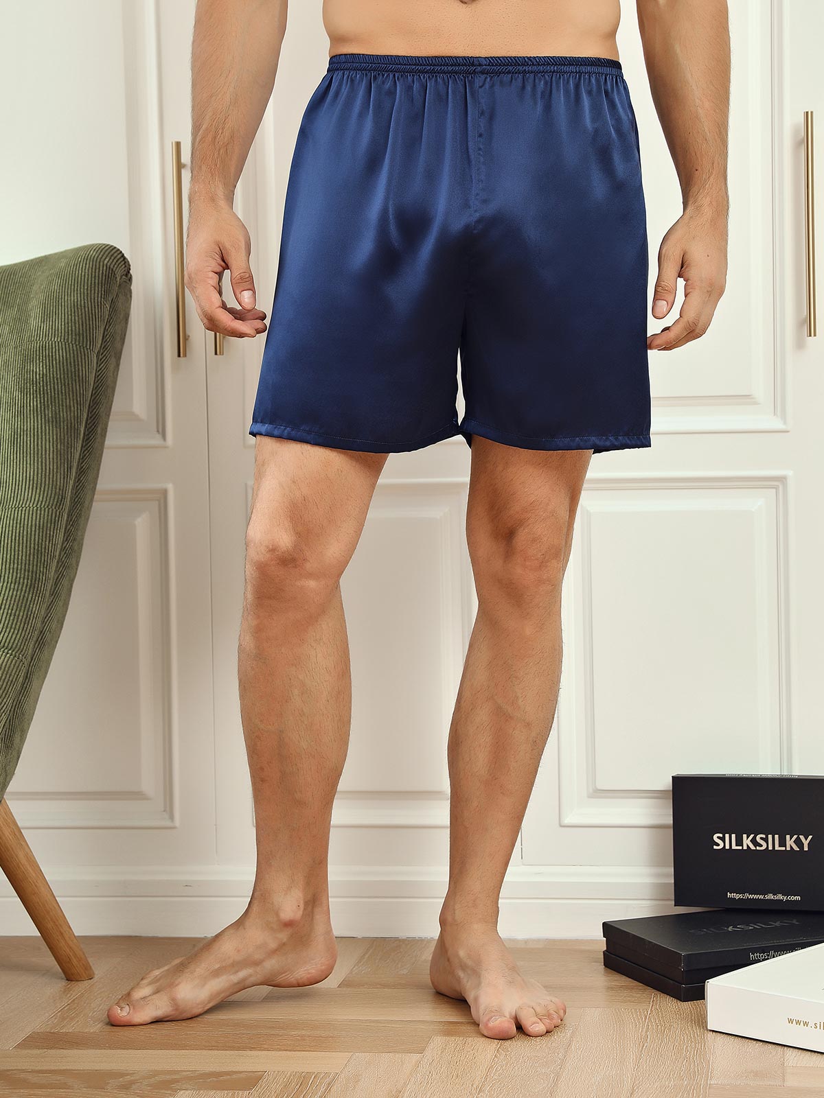 [Tummansininen] SilkSilky-FI 19Momme Mens Sleep Bottoms 003