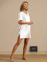 [Valkoinen] SilkSilky-FI Half Sleeve V Neck Yöpaita 006