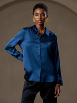 [Sinivihreä] SilkSilky-FI Long Sleeve Lapel Collar Naisten paita 001