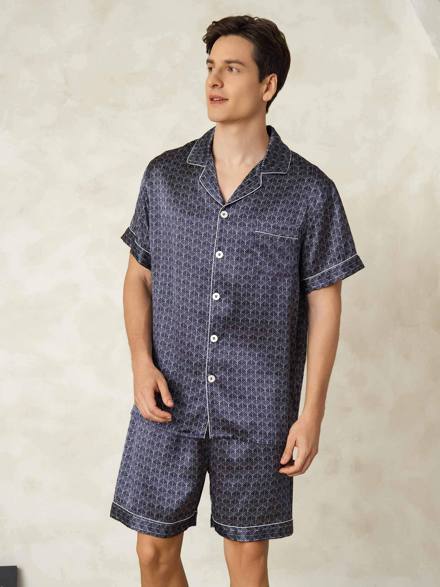 [LaivastoGinkgo] SilkSilky-FI Lapel Collar Miesten Pyjamat 004