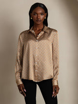 [Kukka] SilkSilky-FI Long Sleeve Lapel Collar Naisten paita 005