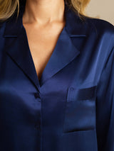 [Tummansininen] SilkSilky-FI Long Sleeve Lapel Collar Unipaita 006
