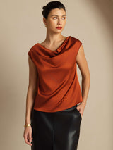 [Karamelli] SilkSilky-FI Cap Sleeve Cowl Neck Naisten T-paita 005