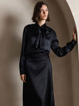 [Musta] SilkSilky-FI Long Sleeve Tie Neck Naisten Puserot 004