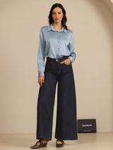 [Harmaansininen] SilkSilky-FI Long Sleeve Lapel Collar Naisten paita 006