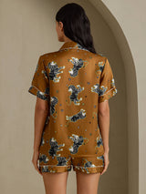 [Ruskea Leijona] SilkSilky-FI Short Sleeve Notch Collar Naisten Pyjamat 002