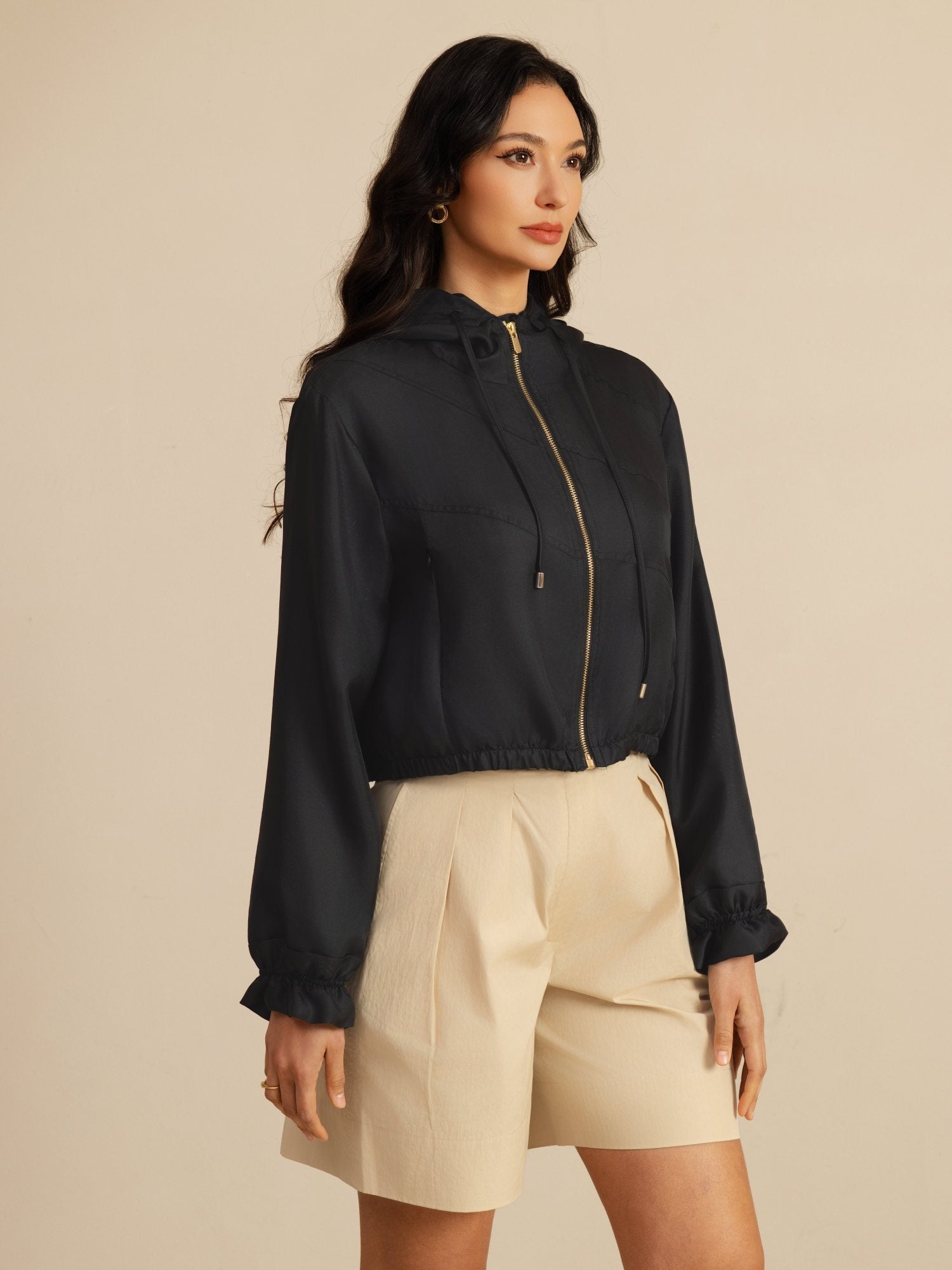 [Musta] SilkSilky-FI 18Momme Pitkähihainen Korkea Kaulus Naisten Päällysvaatteet 006