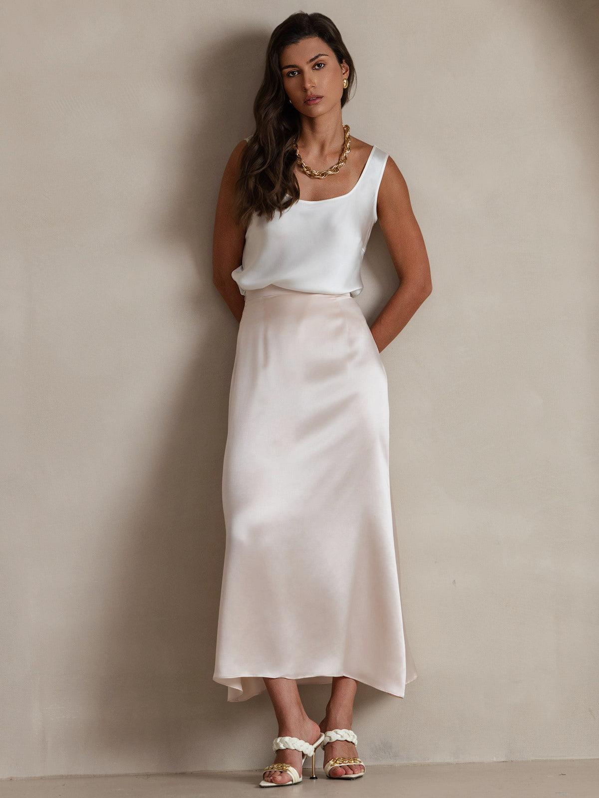 [Valkoinen] SilkSilky-FI 19Momme Camisoles 007