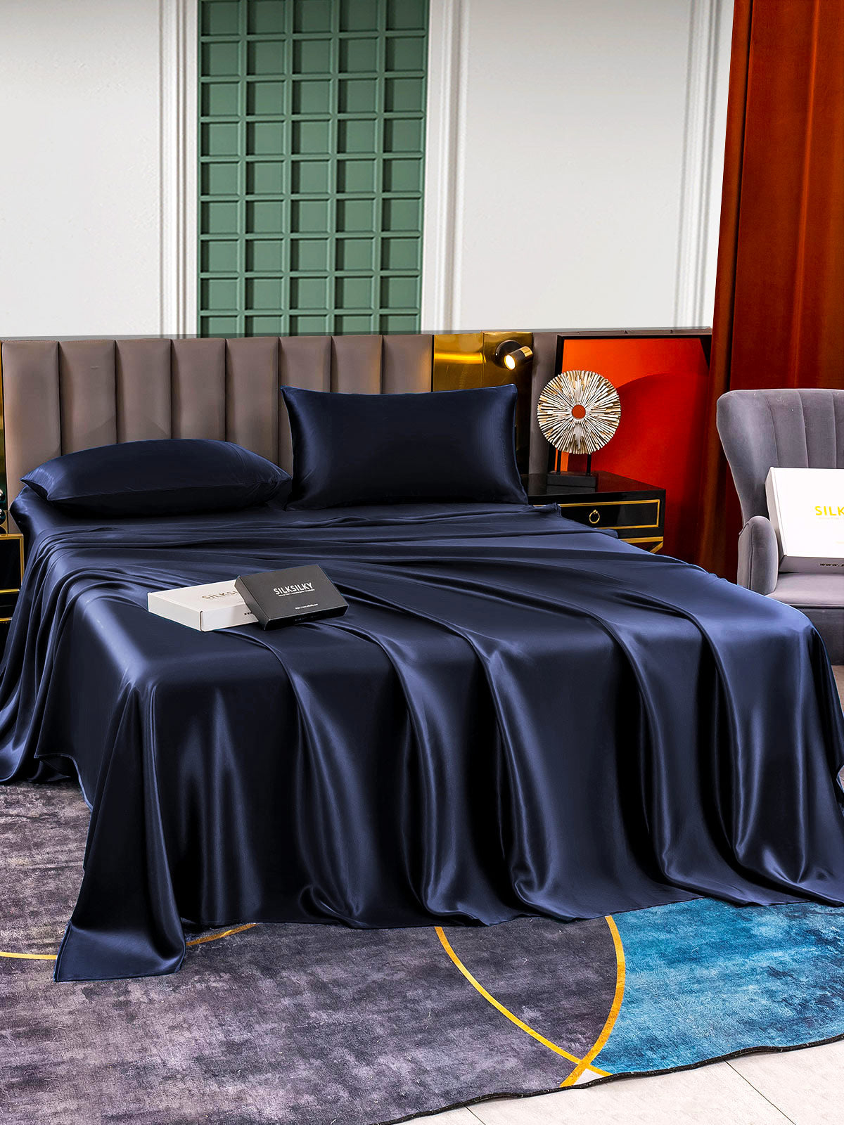 [Tummansininen] SilkSilky-FI 25Momme Bedding Set 002