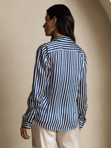 [Laivasto Raita] SilkSilky-FI Long Sleeve Lapel Collar Naisten paita 002