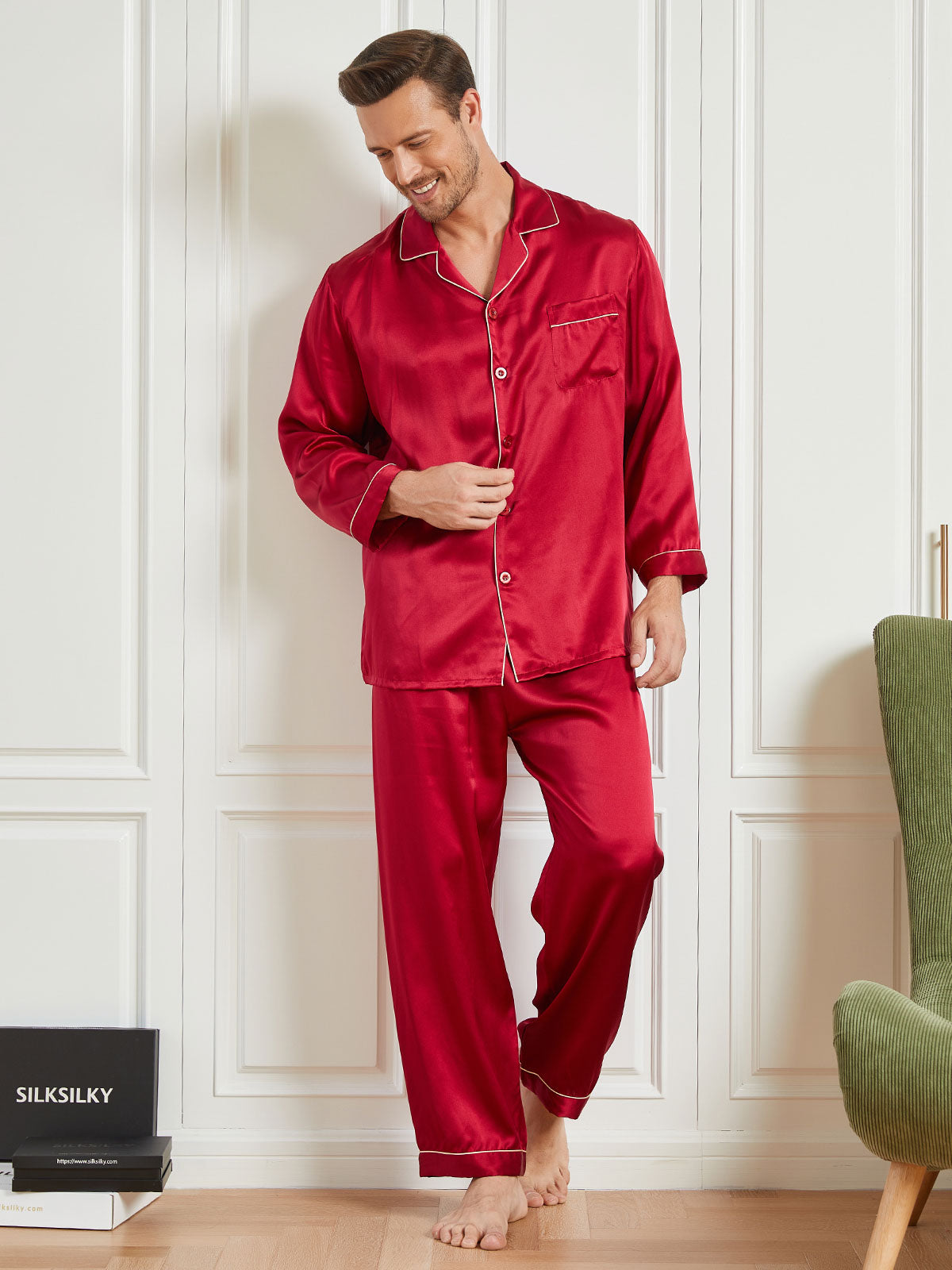 [Punainen] SilkSilky-FI 19Momme Mens Pajamas 003