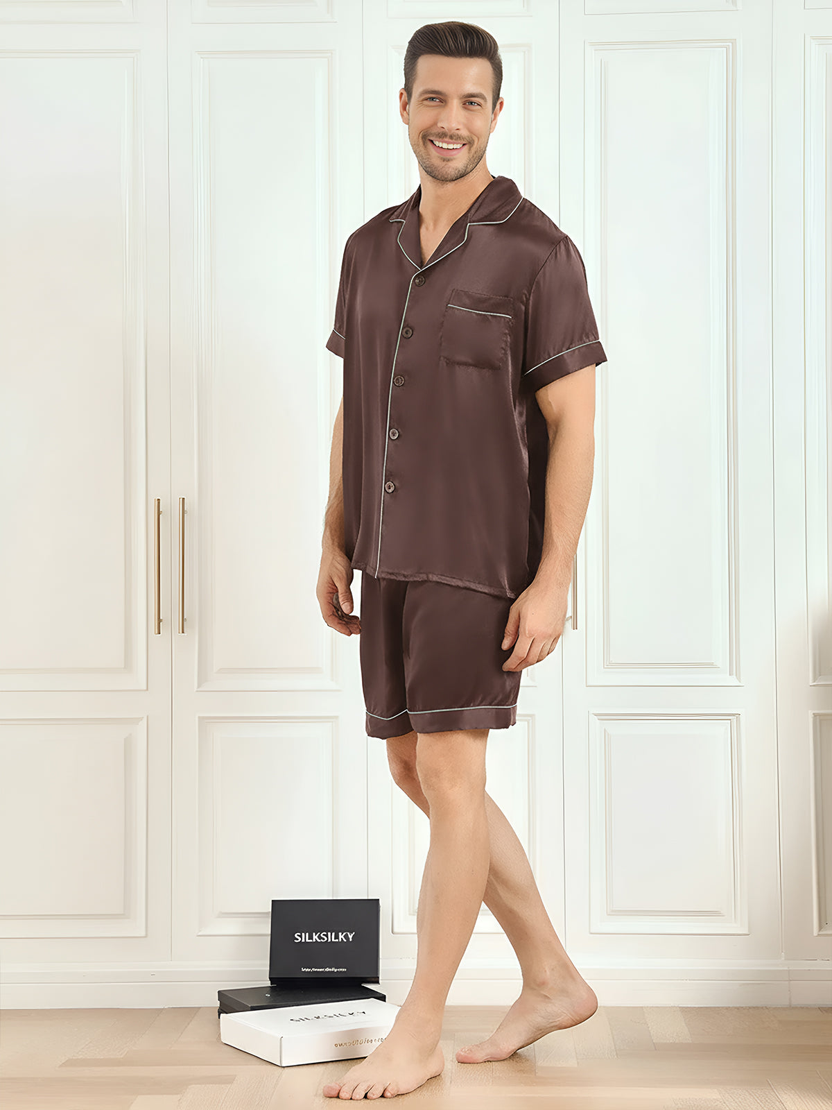 [Kahvi] SilkSilky-FI Mens Pajamas 005,