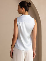 [Vaaleansininen] SilkSilky-FI Sleeveless Lapel Collar Naisten paita 002